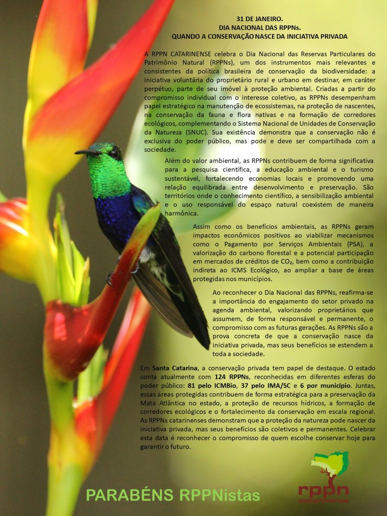 31 DE JANEIRO DIA NACIONAL DAS RPPNs
